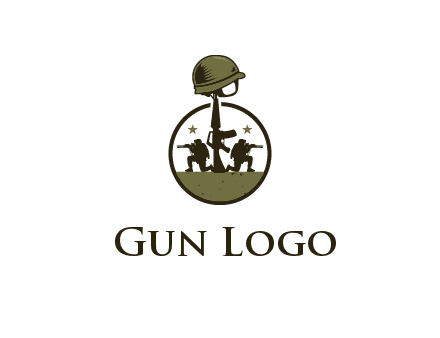 soldiers with star and gun with helmet in circle