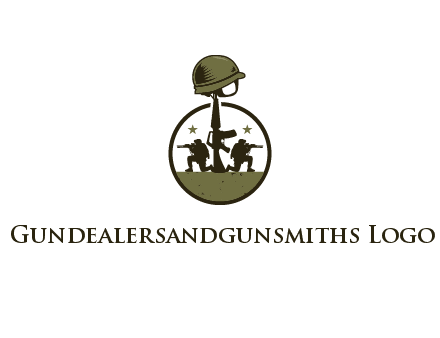 soldiers with star and gun with helmet in circle