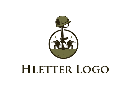 soldiers with star and gun with helmet in circle
