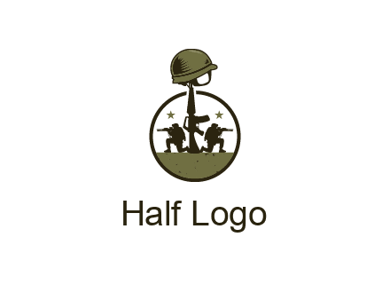 soldiers with star and gun with helmet in circle