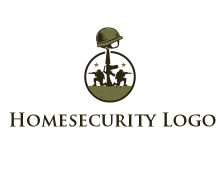 soldiers with star and gun with helmet in circle