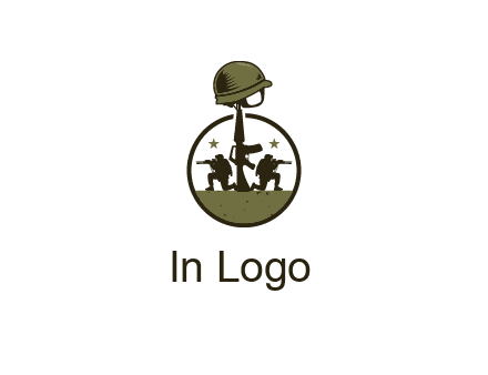 soldiers with star and gun with helmet in circle