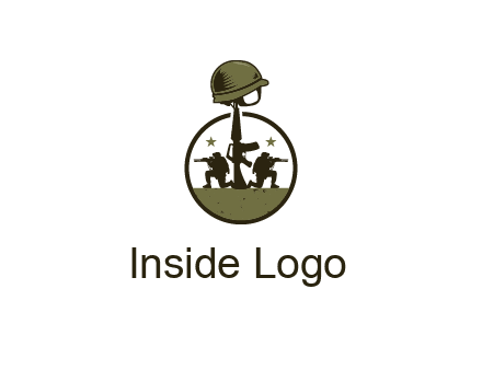 soldiers with star and gun with helmet in circle