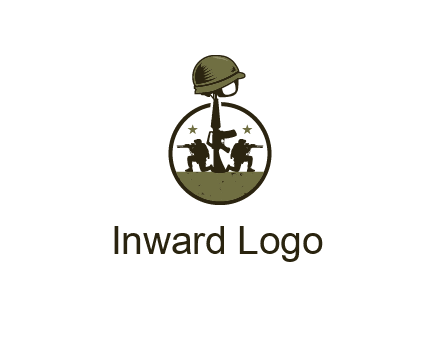soldiers with star and gun with helmet in circle