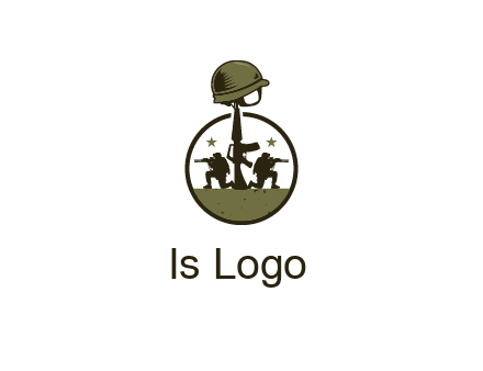 soldiers with star and gun with helmet in circle
