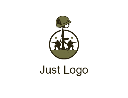 soldiers with star and gun with helmet in circle