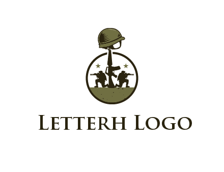 soldiers with star and gun with helmet in circle