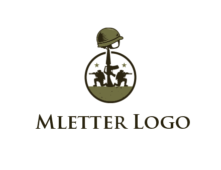 soldiers with star and gun with helmet in circle