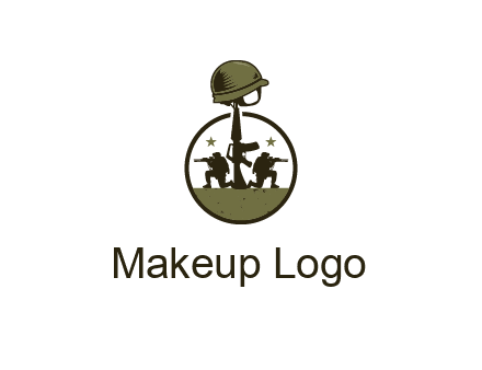 soldiers with star and gun with helmet in circle
