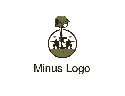 soldiers with star and gun with helmet in circle