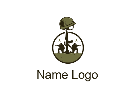 soldiers with star and gun with helmet in circle
