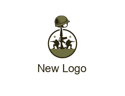 soldiers with star and gun with helmet in circle