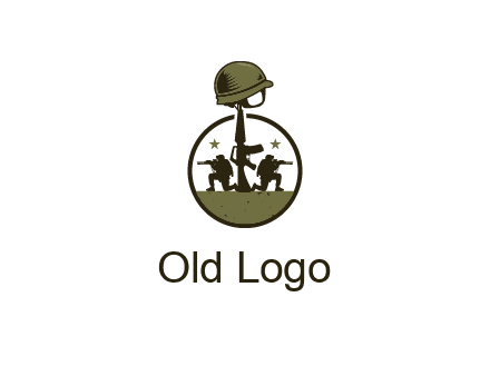 soldiers with star and gun with helmet in circle
