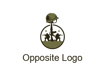 soldiers with star and gun with helmet in circle