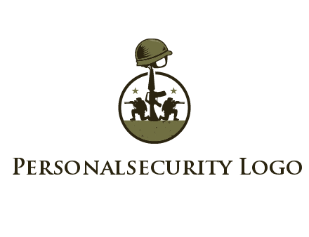 soldiers with star and gun with helmet in circle
