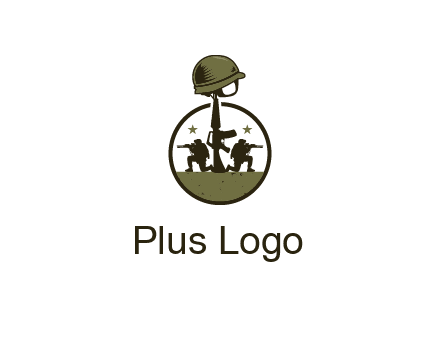 soldiers with star and gun with helmet in circle