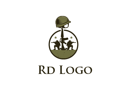 soldiers with star and gun with helmet in circle