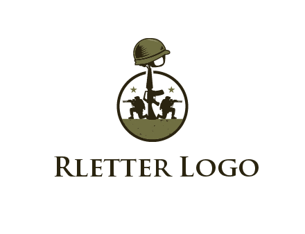 soldiers with star and gun with helmet in circle