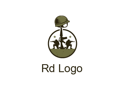 soldiers with star and gun with helmet in circle
