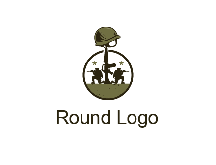 soldiers with star and gun with helmet in circle