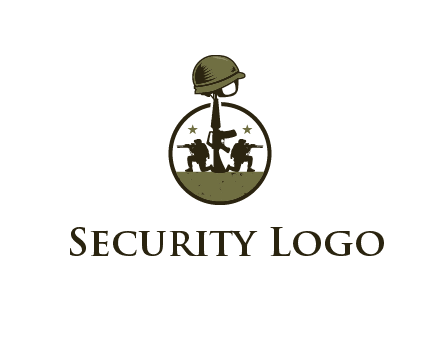 soldiers with star and gun with helmet in circle