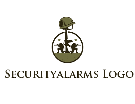 soldiers with star and gun with helmet in circle