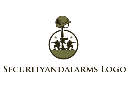 soldiers with star and gun with helmet in circle
