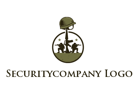 soldiers with star and gun with helmet in circle
