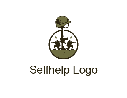 soldiers with star and gun with helmet in circle