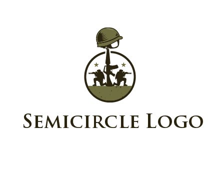 soldiers with star and gun with helmet in circle