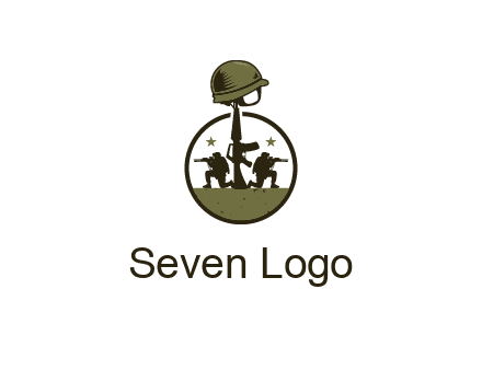 soldiers with star and gun with helmet in circle