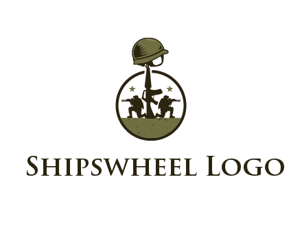 soldiers with star and gun with helmet in circle