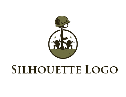 soldiers with star and gun with helmet in circle