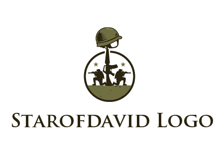 soldiers with star and gun with helmet in circle