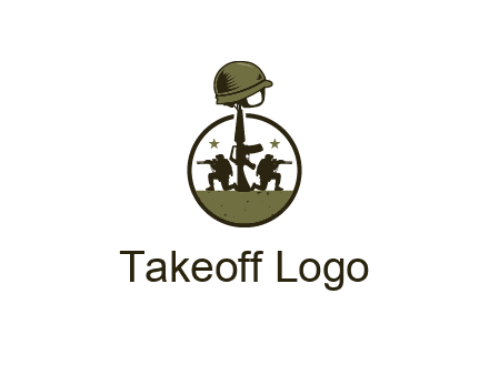 soldiers with star and gun with helmet in circle