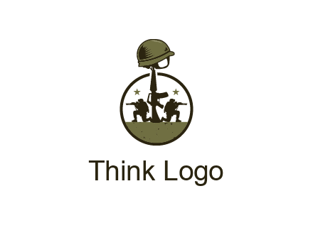 soldiers with star and gun with helmet in circle