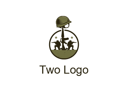 soldiers with star and gun with helmet in circle
