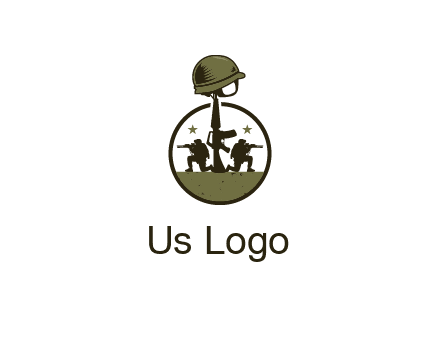 soldiers with star and gun with helmet in circle