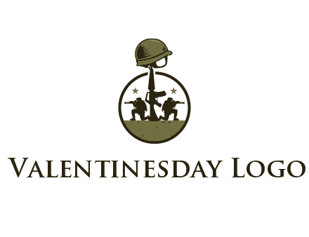 soldiers with star and gun with helmet in circle