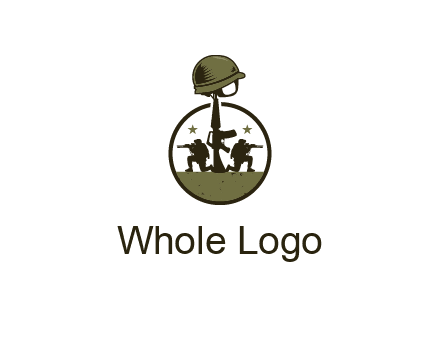 soldiers with star and gun with helmet in circle