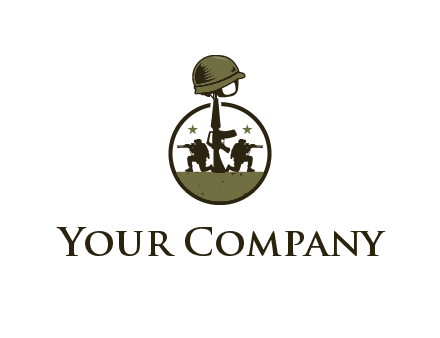 soldiers with star and gun with helmet in circle