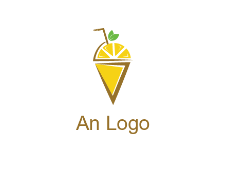 lemon with leaves and straw on cone