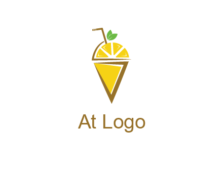 lemon with leaves and straw on cone