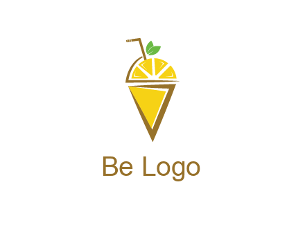 lemon with leaves and straw on cone