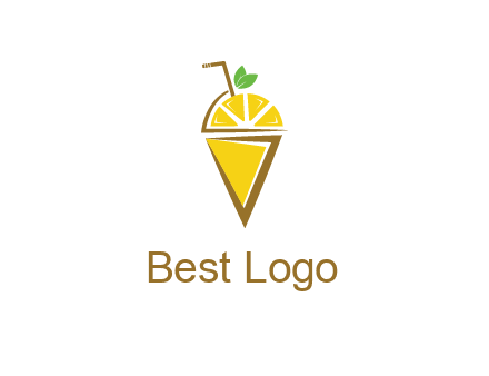 lemon with leaves and straw on cone