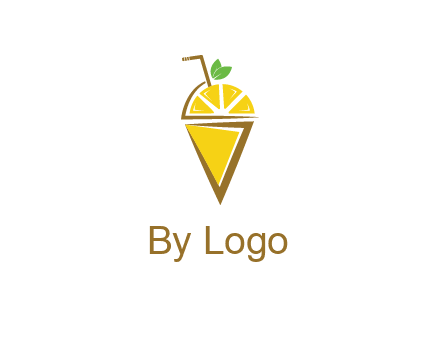 lemon with leaves and straw on cone