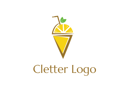 lemon with leaves and straw on cone