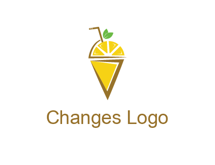 lemon with leaves and straw on cone