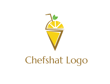 lemon with leaves and straw on cone