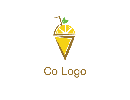 lemon with leaves and straw on cone